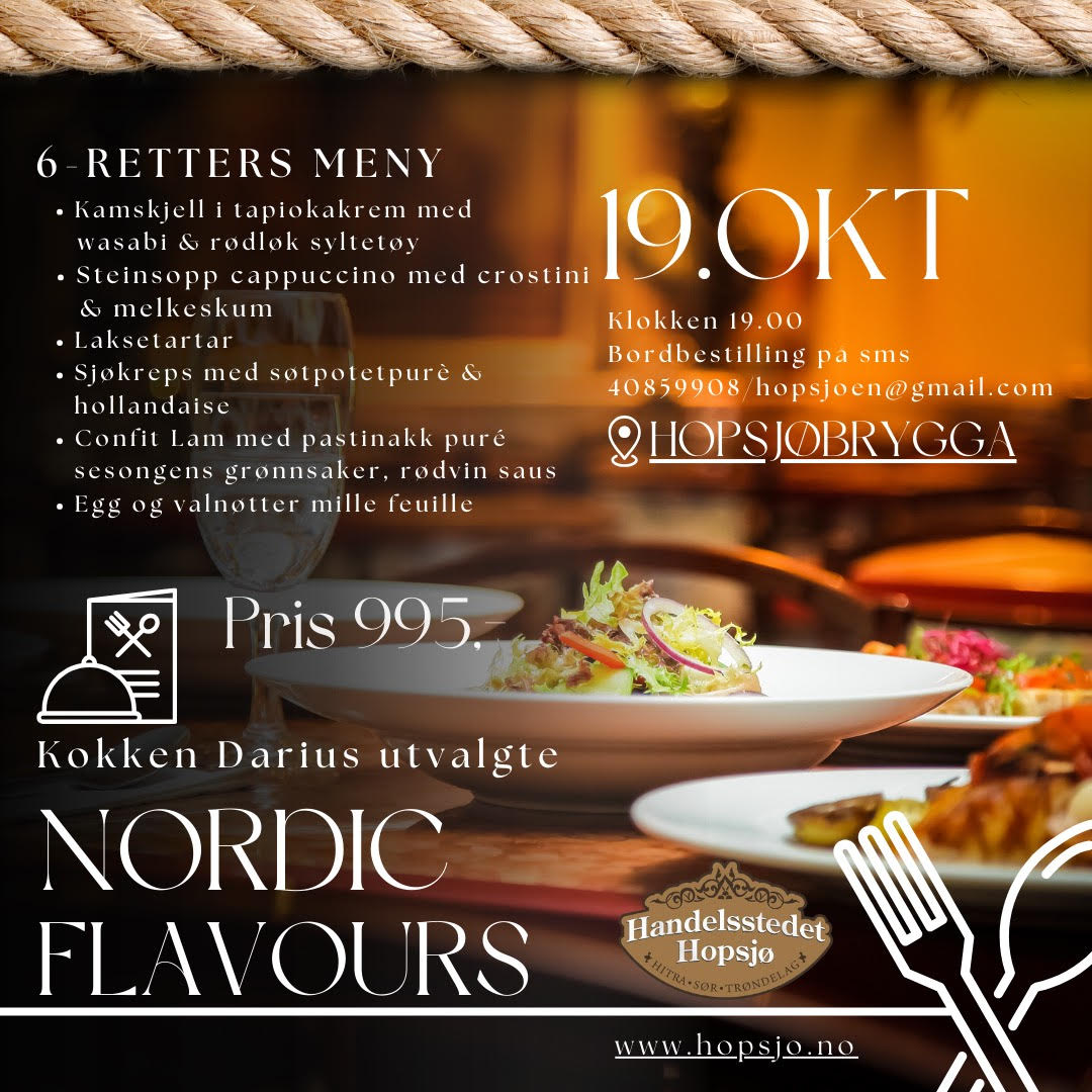 Meny og pris for arrangement Nordic Flavours 19. oktober